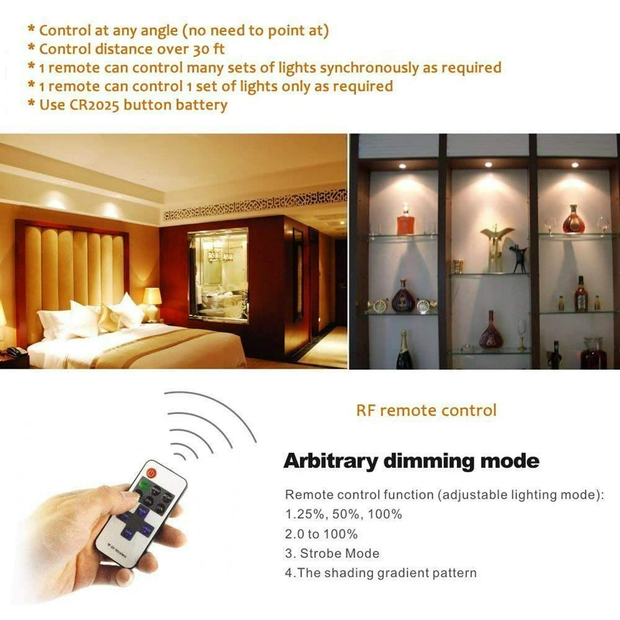 Dimmable LED Under Cabinet Lights AIBOO 3 Lamps Kit with RF Remote Puck lights
